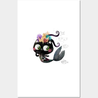 Mermaid Cat Princess Posters and Art